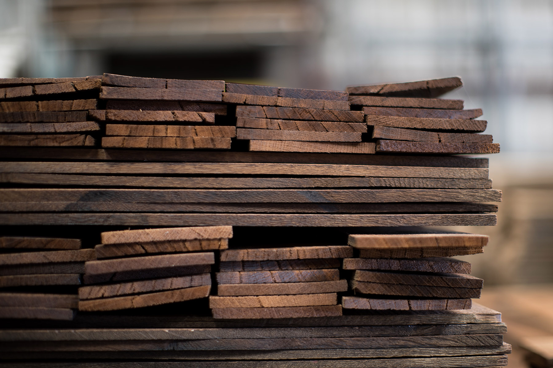 Stacked toasted oak staves